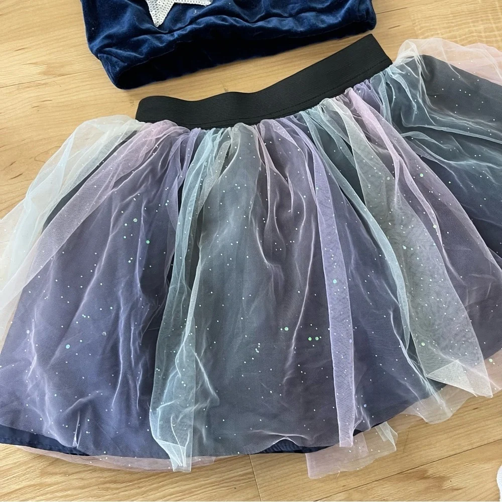 Girls Tulle Skirt Set Two Piece Velvet Star Rainbow Long sleeve Tutu Dress Sz 4